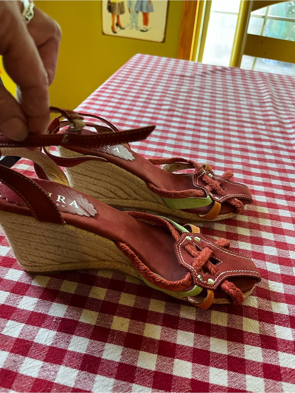 AKIRA Red Braided Espadrille Wedge Sandals